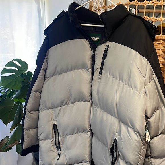 OUTDOOR LIFE XXL hooded polyester puffer jacket, Grey and Black - Picture 2 of 3